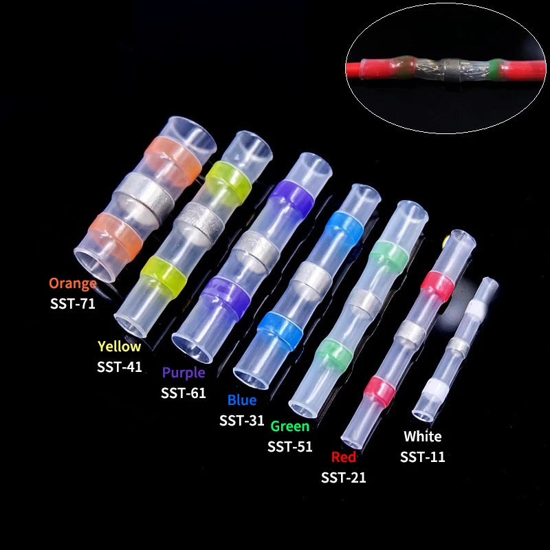 10/50/500pcs Solder Seal Wire Connectors 3:1 Crimp Heat Shrink Insulated Electrical Terminals Butt Splice Waterproof Sleeve