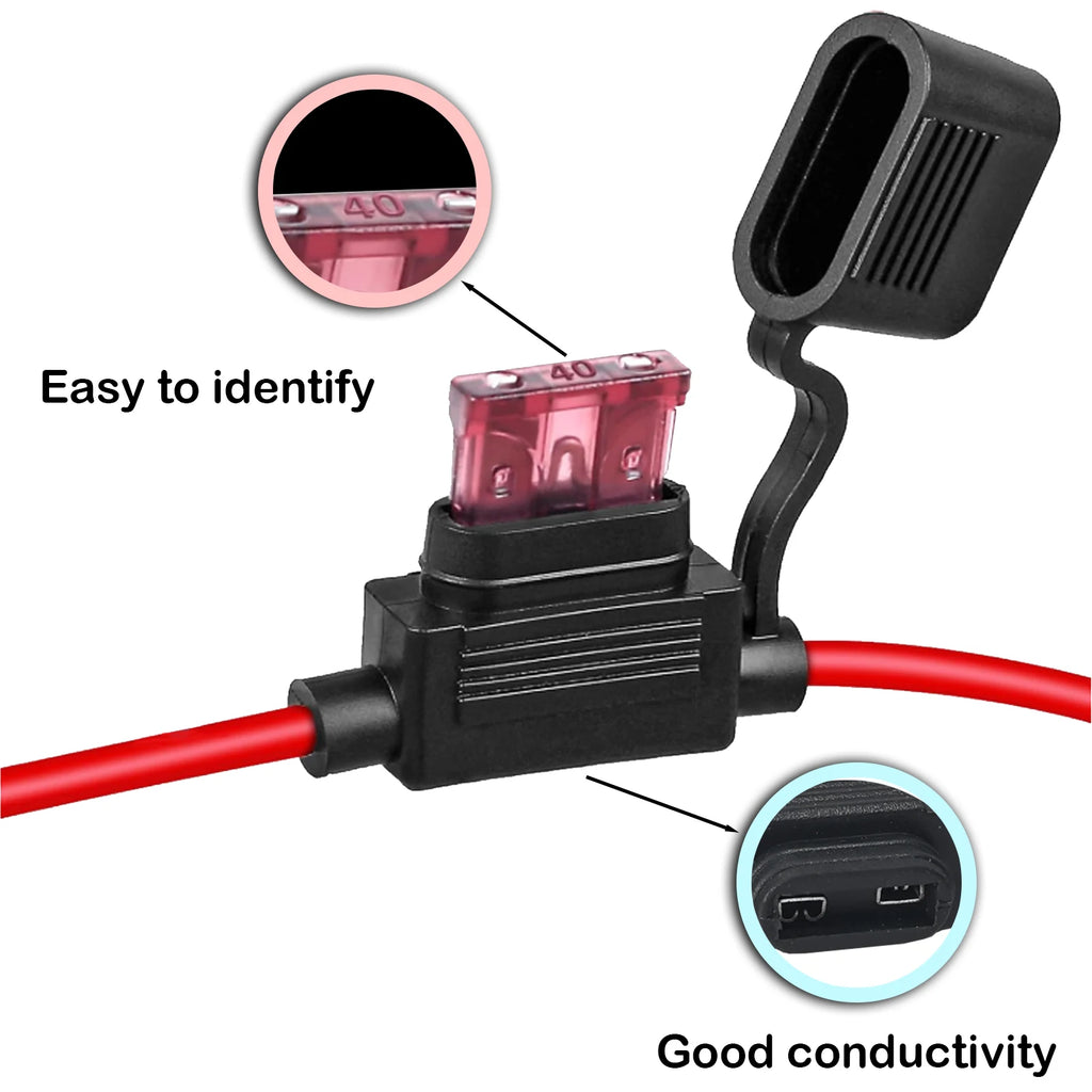 2PCS Inline Fuse Holder 10/12/14/16/18AWG Car Gauge Inline Fuse ATO/ATC Standard Blade Fuse 5A 10A 15A 20A 30A 40A Fuse Holders