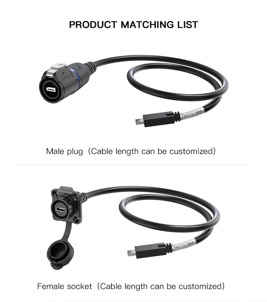 Cnlinko LP16 Waterproof Type-C 3A Female Socket Jacks Panel Mount USB C Connector for Fast Charging Data Transfer 10Gbps