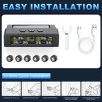 TPMS Tire Pressure Monitoring System Car Safety Alarm System Wireless Solar&USB Powered 4 Sensors with Color Digital Display