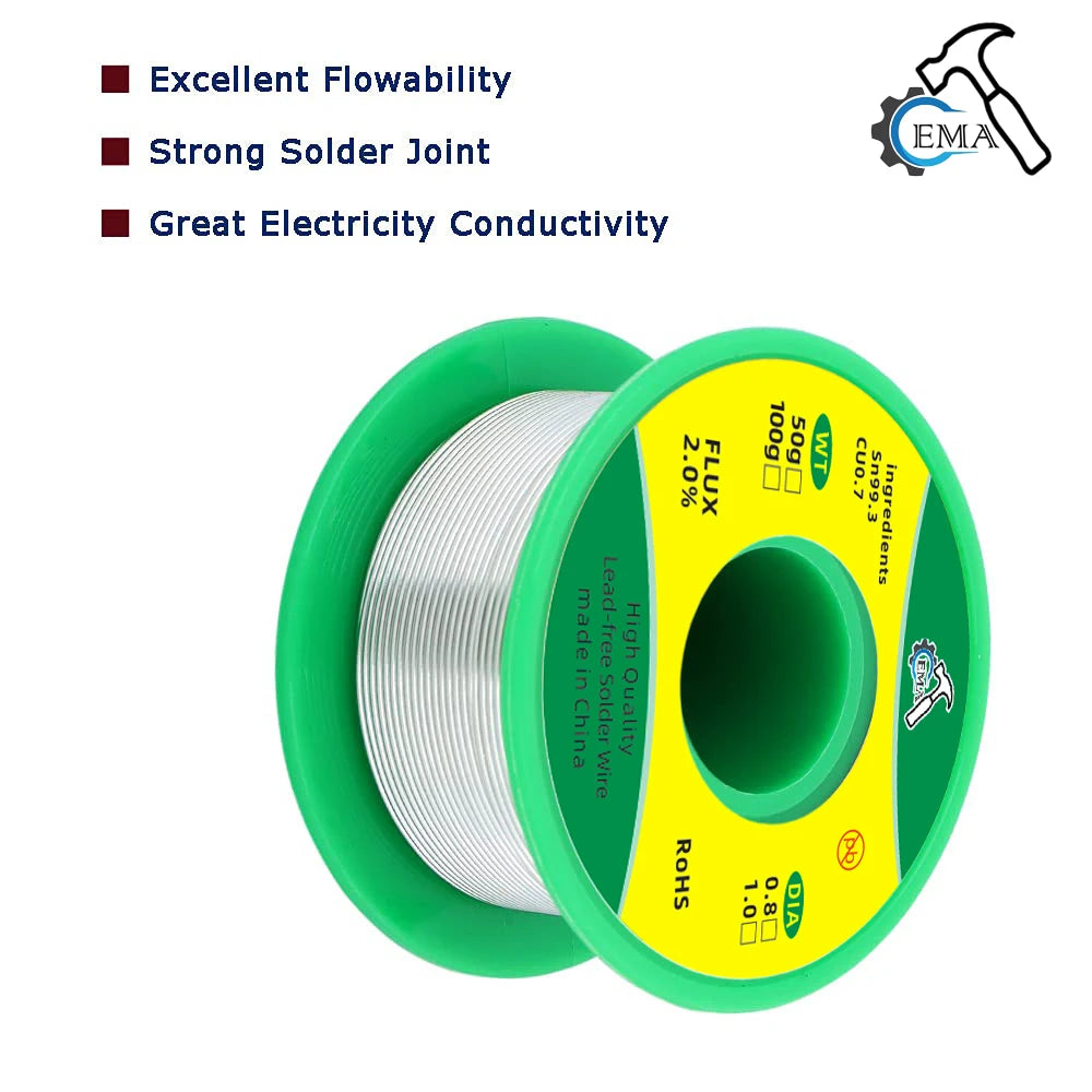 50g Lead-free Solder Wire SN99.3 Cu0.7 Environmental Protection Tin Wire Flux Reel Welding Line Soldering Wire Roll High Purity