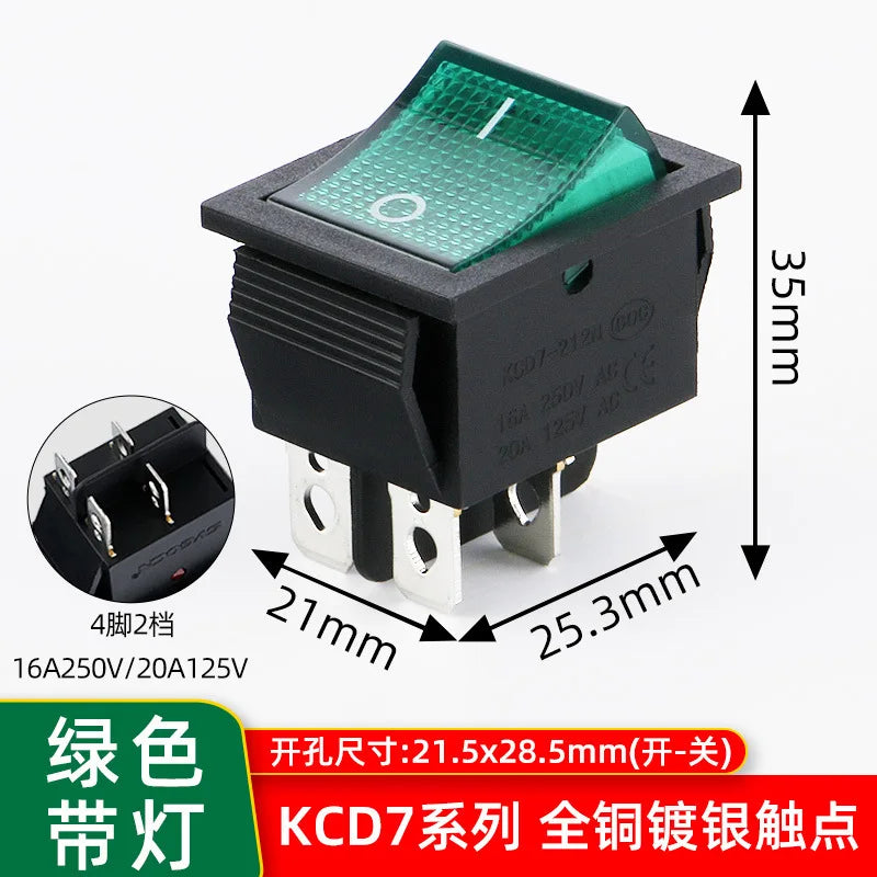 5PCS 16A 20A 30A Rocker Switch 220V 120V KCD7 KCD4 4 6 Pin Rocker Toggle Switch SPDT ON OFF Red Lighted Heavy Duty T125 T85