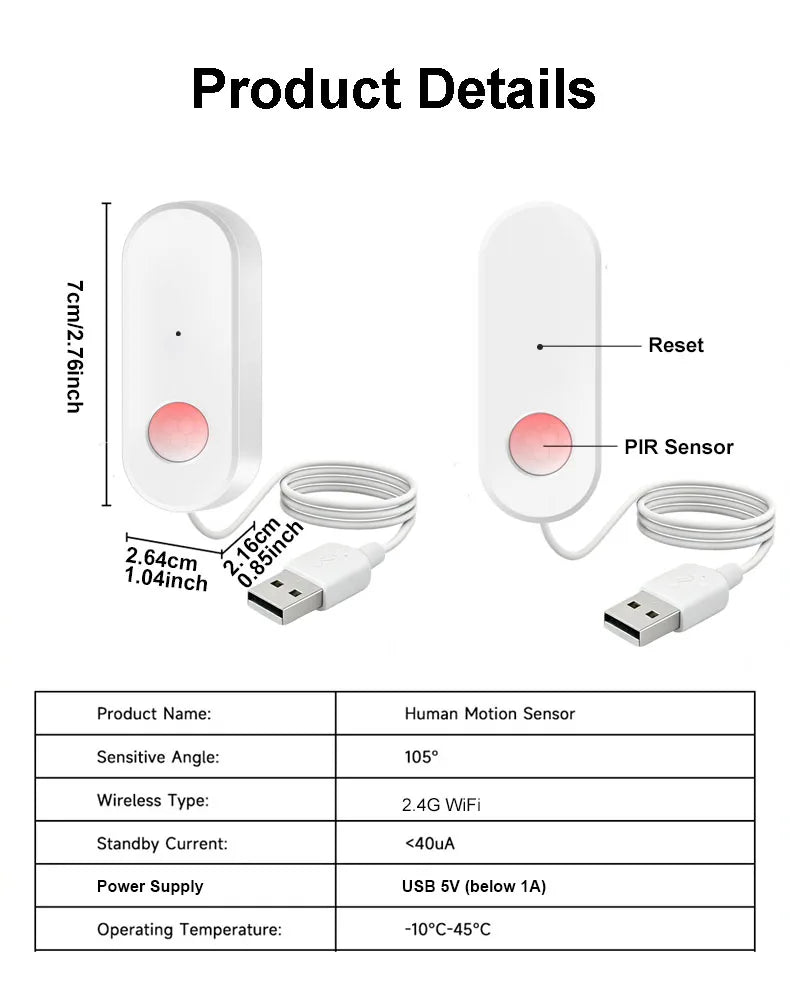 WiFi Human Motion Sensor PIR Infrared Detector Works With Tuya Smart Life APP Home Security Anti-theft Devices Support Alexa