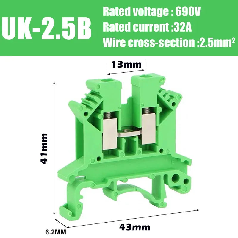 20/50/100Pcs PT2.5 Din Rail Terminal Block Push In Spring Screwless 2.5mm² Electrical Wire Conductor Connector Block PT2.5