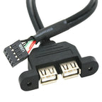 9Pin USB2.0 Internal Cord,Dual USB-A Panel Mount Female,2.54mm MB Front Header,30cm/50cm Option PC Chassis Front Panel DIY