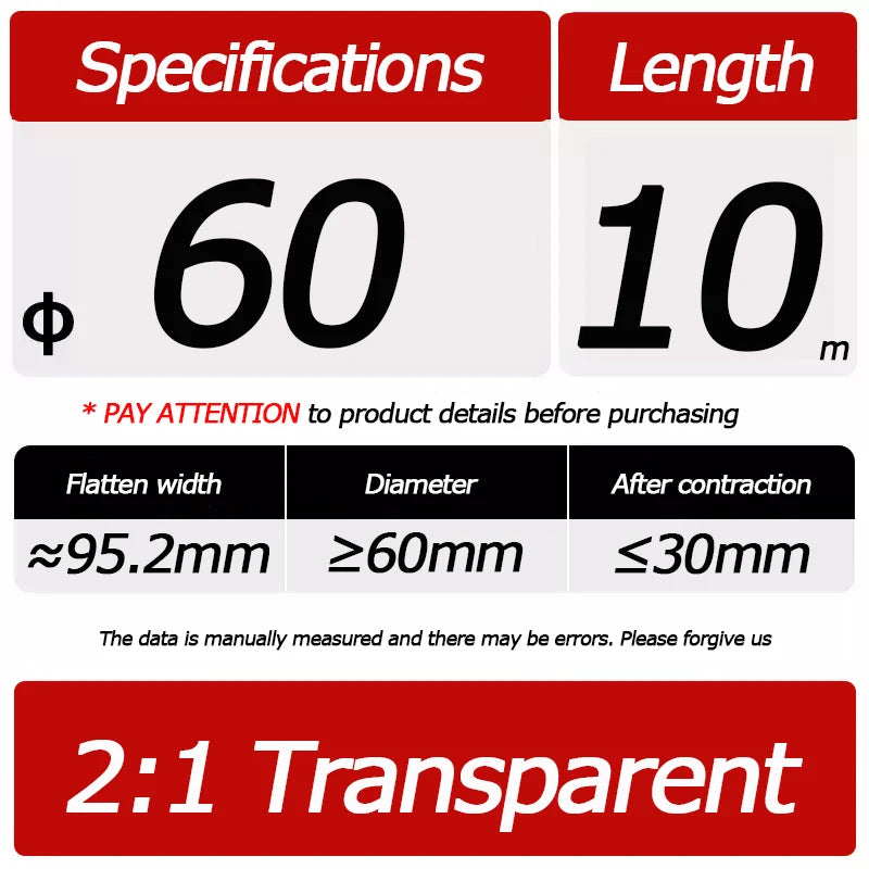 10 Meter/Lot Heat Shrink Tube 2:1 Clear Transparent Tubing Shrinkable Wrap 1mm - 60mm Cable Sleeve Wire