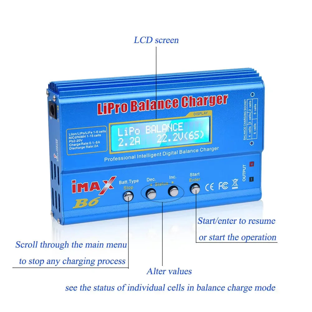 iMAX B6 80W Battery Charger Lipo NiMh Li-ion Ni-Cd Digital Lipro Balance Charger Discharger 1-6S for RC FPV Drone Airplane Car