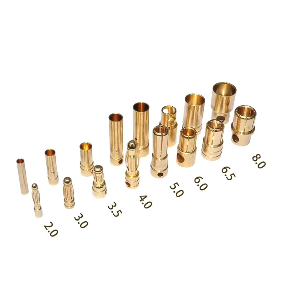 1-10pcs 2.0mm 3.0mm 3.5mm 4.0mm 5.0mm 5.5mm 6mm 6.5mm 8mm Gold-plated Bullet Plug High Current Banana Connector for RC Lipo