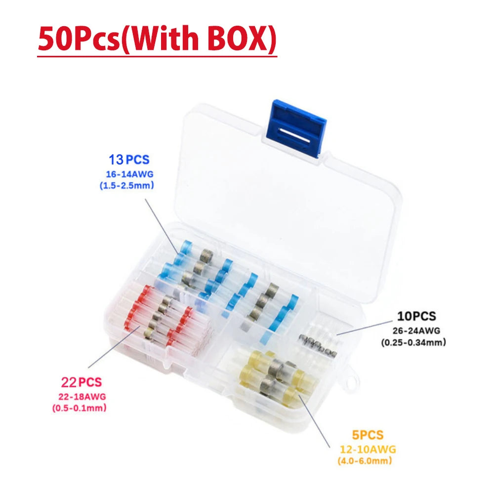 50-1000Pcs Heat Shrink Butt Crimp Terminals Waterproof Solder Seal Electrical Butt Connectors Wire Cable Splice Terminal Kit