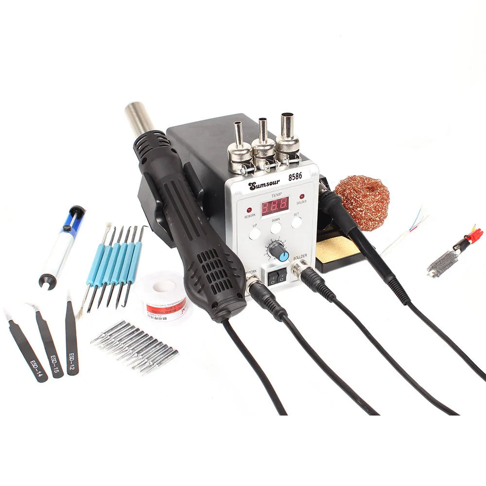 2 in 1 Soldering Station 8586  Digital Display SMD Rework Hot Air Gun Solder Iron 220V ESD Welding Desoldering Repair Tools