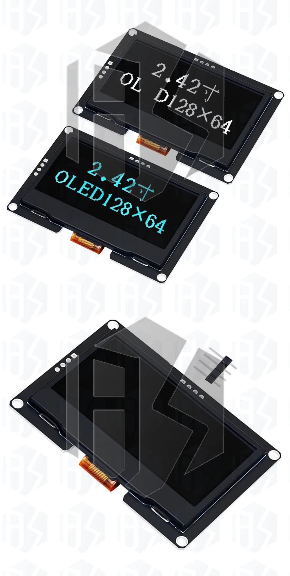 GREAT IT  2.42" 2.42 inch LCD Screen White BLUE 128x64 OLED Display Module IIC I2C SPI Serial for C51 SPD0301