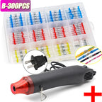 100/800PCS Solder Seal Wire Connectors Heat Shrink Solder Butt Connectors Kit Automotive Marine Insulated with 300W Hot Air Gun