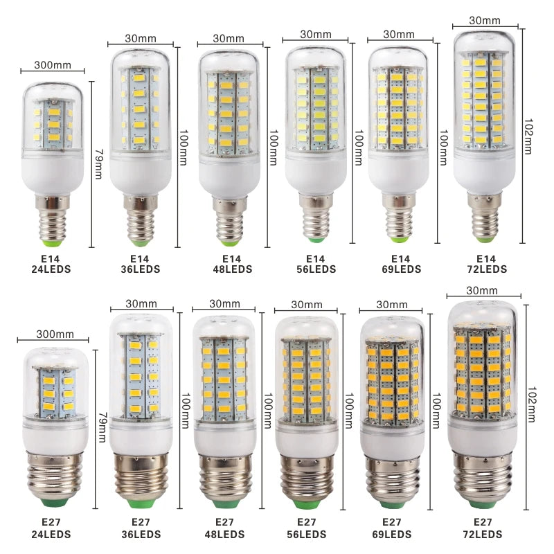 E27 E14 LED Corn Bulb 24 36 48 56 69 72 LEDs SMD 5730 220V Lampada LED Lamp Chandelier Candle LED Light Bulb