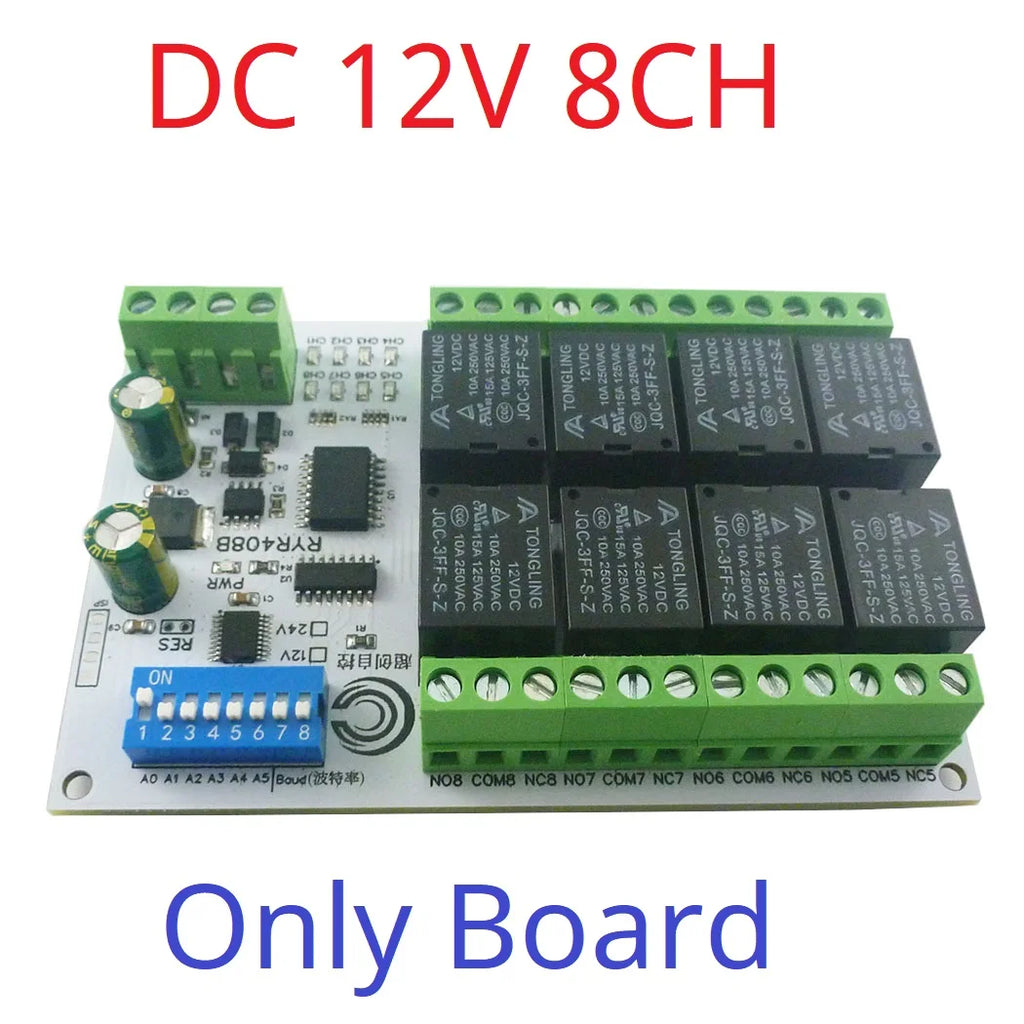 4-32CH 10A 20A DC 12V 24V RS485 Bus Relay Module DIP Setup Parameters Modbus RTU Serial Port UART Switch Board HMI PLC