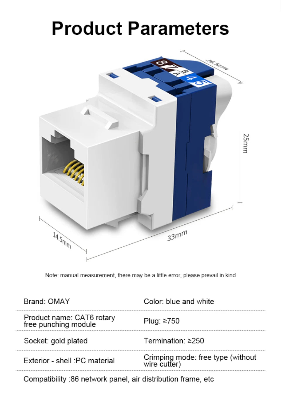 OMAY RJ45 Keystone Jack, CAT6 CAT5E CAT6A Tool Free Self-Locking Module Adapter No Punch-Down Tool Couplers