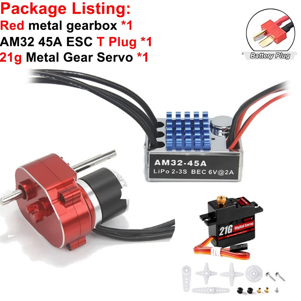 Full Metal Gearbox 2322 2600KV Brushless Motor AM32 45A ESC 21g Servo/2CH Receiver for RC Car Crawler MN82 MN78 MN168 MN99 MN98