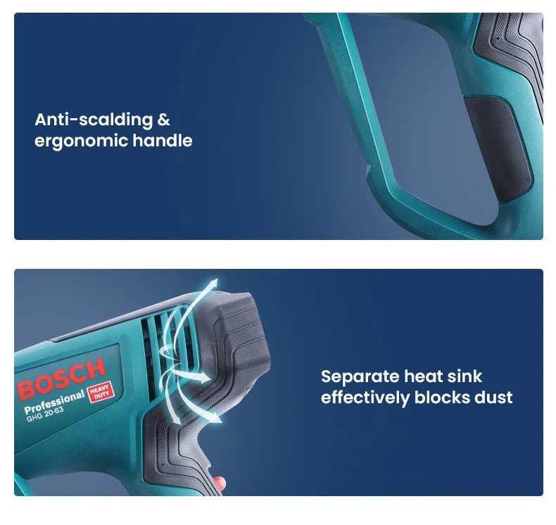 Bosch GHG20-63 Heat Gun Heavy Duty Plastic Welding Guns Digital Temperature Display Film Shrinking Sealing Thawing Paint Removal