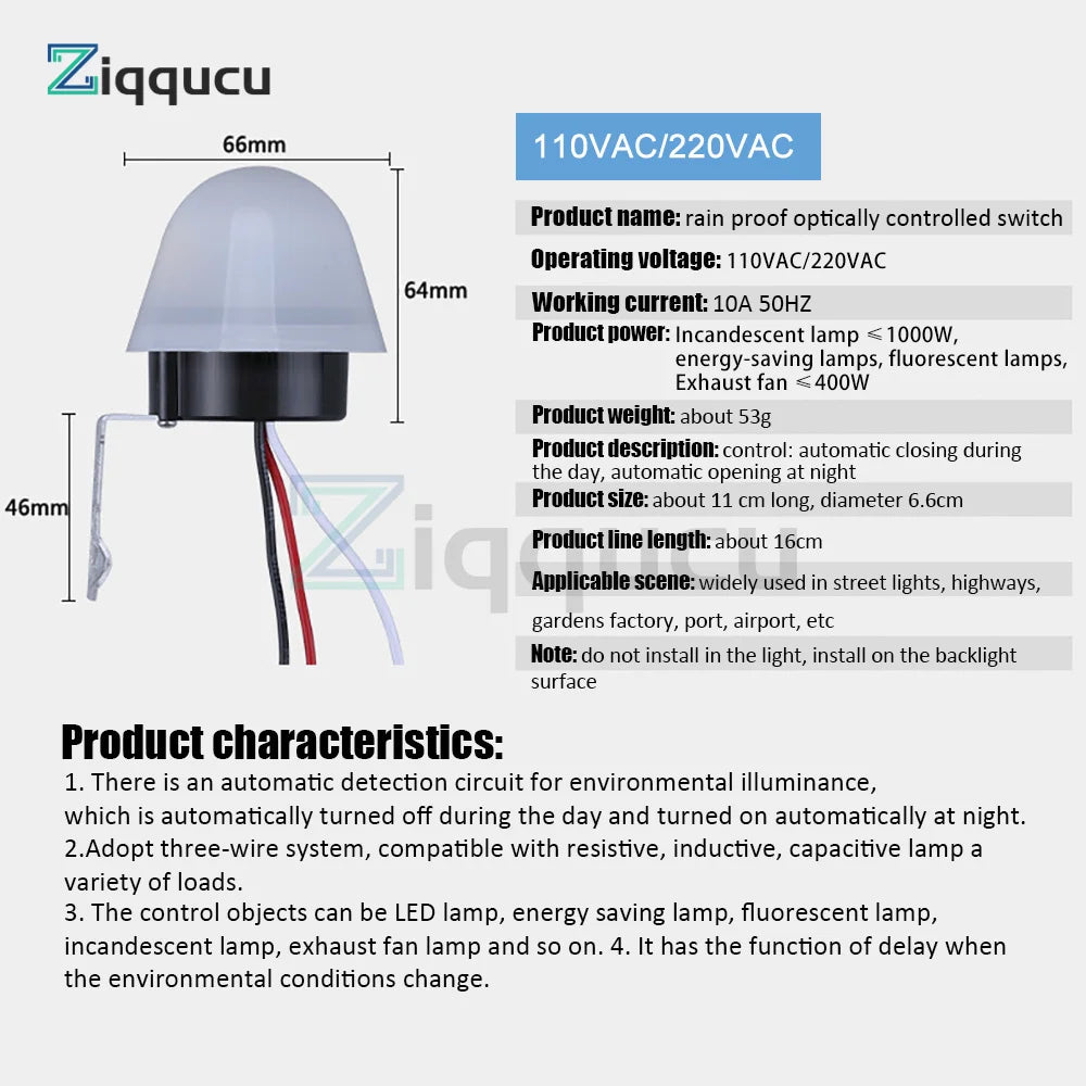 AS-20 DC 12V AC 110V 220V 10A Waterproof Sensitive Auto Photo Switch On/Off Photocell Street LED Light Switch Sensor Switch Tool