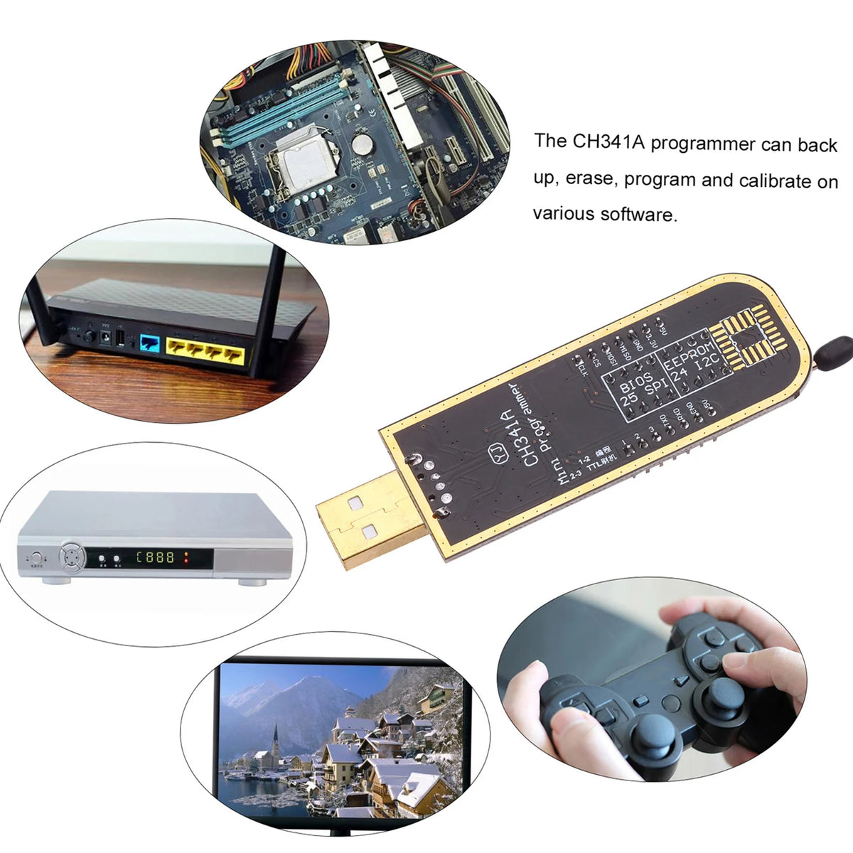 CH341A USB Programmer  BIOS Flasher Programmable Logic Circuits with SOP8 Flash Clip Suitable for 24/25 Series Chip