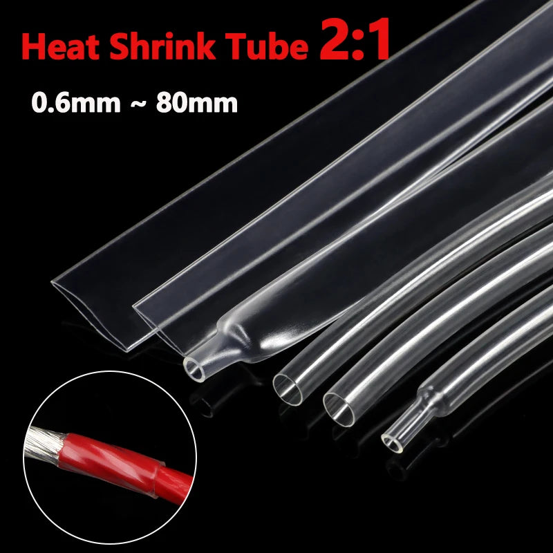 2/5/10m 2:1 Heat Shrink Tube Clear Diameter 0.6mm ~ 120mm DIY Wire Cable Repair Wrap Waterproof Insulated Protective Sleeve 600V