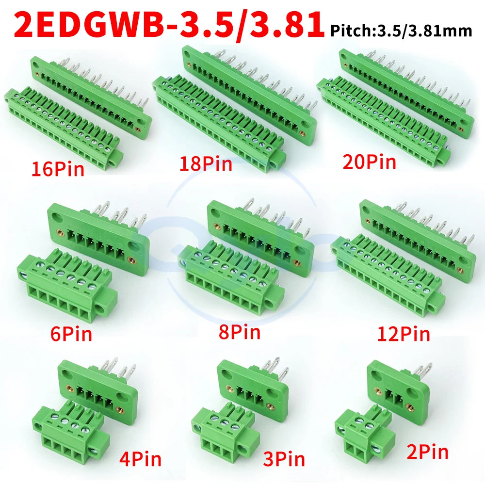 (1 pcs) 2EDGWB - 3.5mm 3.81mm Wall-Mounted Fixed Plug-in Terminal Block with Lugs KF 15EDGAM/KM Complete Set 3.5 3.81 2~24P