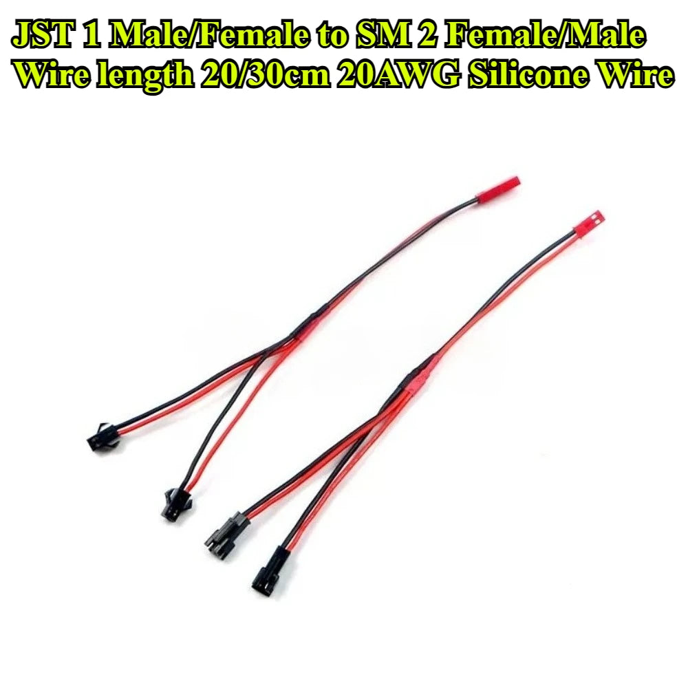 2Pin LED Y Splitter Connector JST 1 Male/Female to SM 2 Female/Male Wire Cable 20AWG for WS2812 WS2811 SK6812 RGB RGBW Led Strip