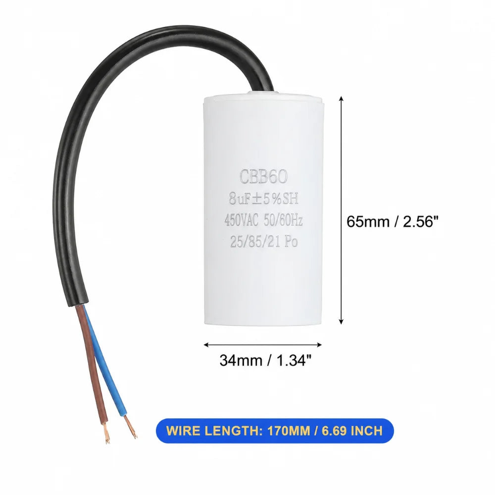 Durable 450V CBB60 Capacitor 50/60Hz 3UF-100UF Start Capacitor Round Motor Run Capacitor