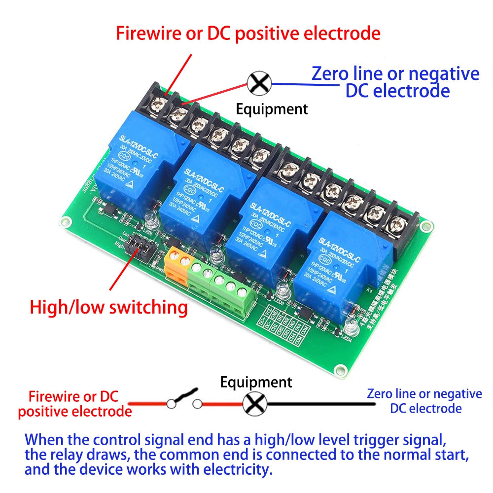 4 8 channel relay module 30A with optocoupler isolation 5V 12V 24V supports high and low PLC Automation for Smart Homes