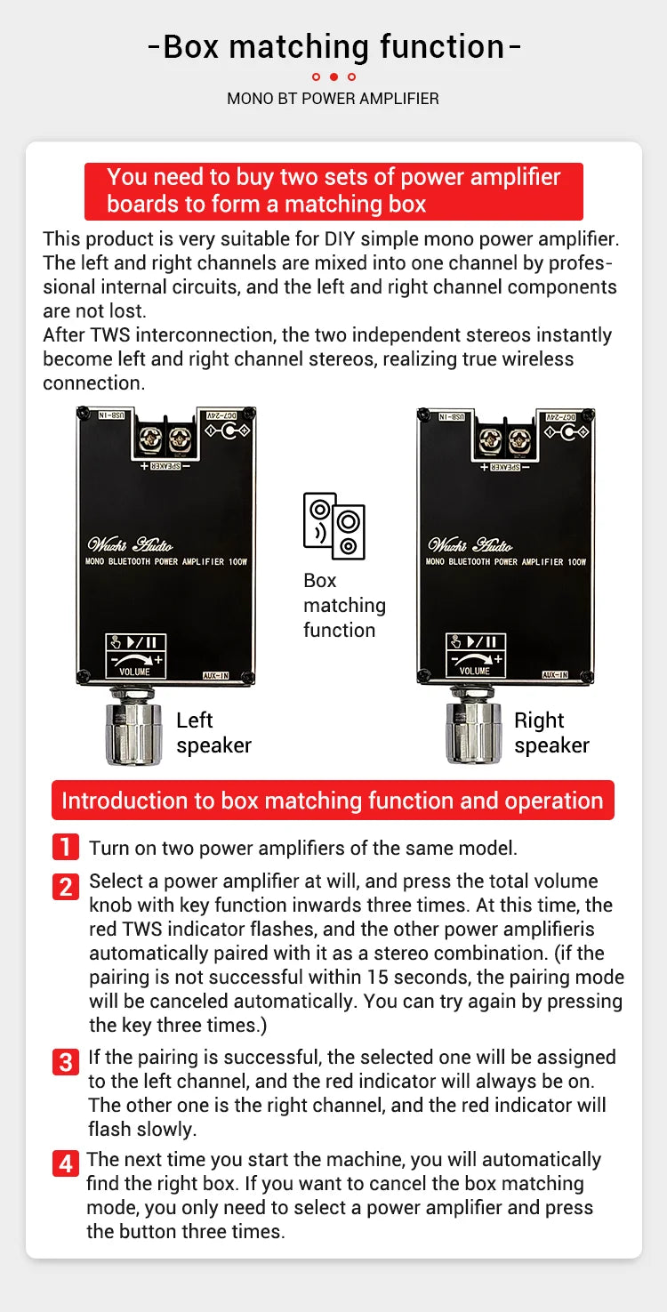 100W Bluetooth 5.1 TPA3116D2 Mono Bt Audio Power Amplifier Module AMP Amplificador Home Theater With TWS Mode 1001B