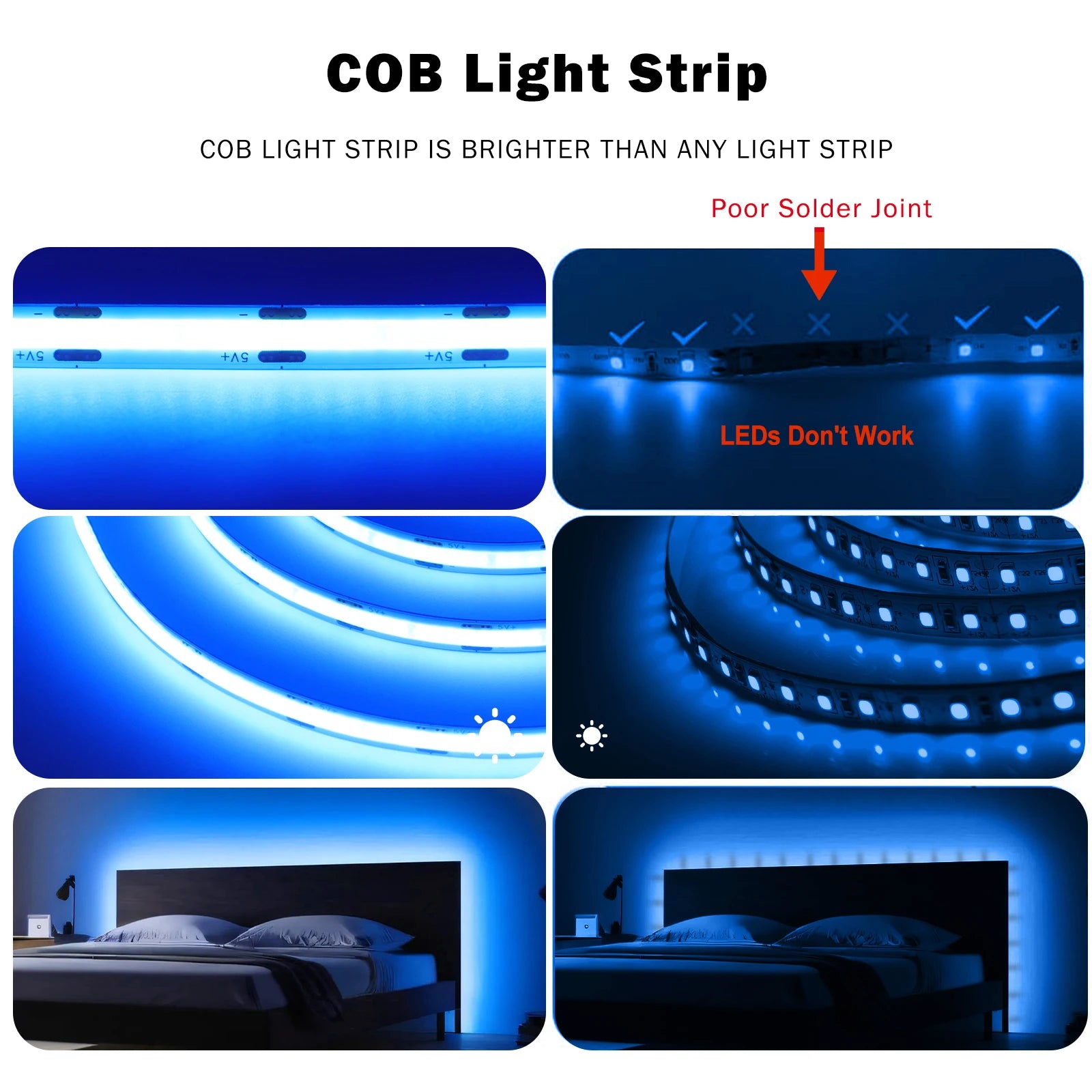 5V Flexible COB LED Strip Light 320LEDs/m White/Red/Blue/Green USB Power with Dimmer/Switch Adhesive Tape Cabinet Room Lighting