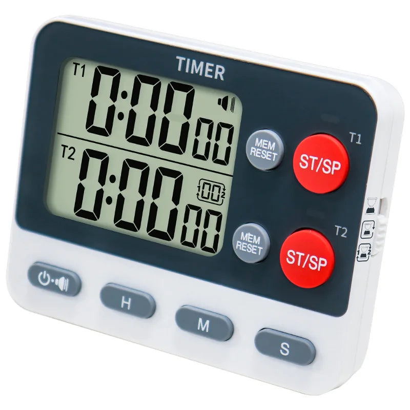 Digital Dual Kitchen Timer with Magnetic Back & Memory Presets, 2 Groups Countdown/Up Stopwatch Timer for Cooking, Baking