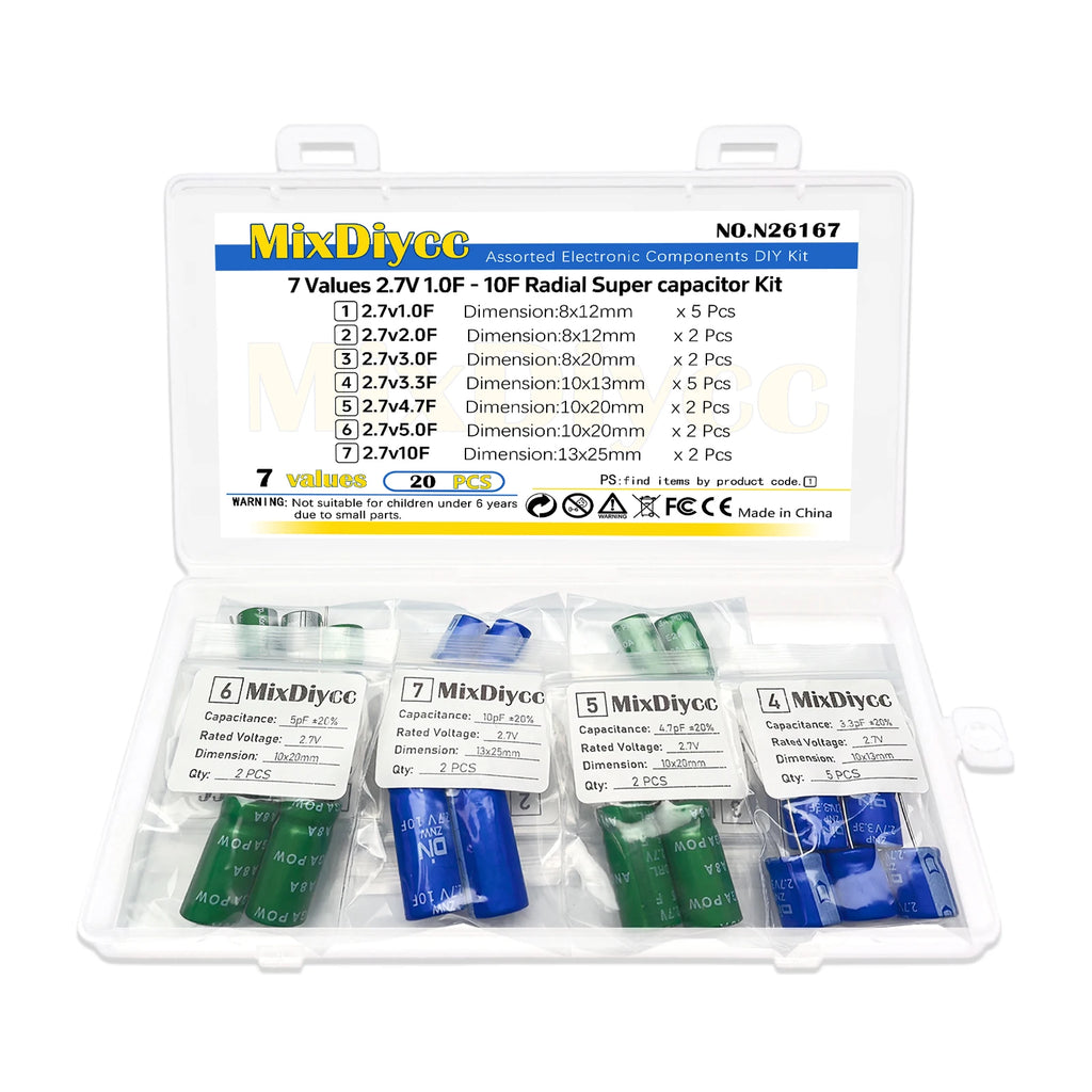 7 Values 2.7V Supercapacitor Kit 1F/2F/3F/3.3F/4.7F/5F/10F Farad capacitor Total 20 Pcs