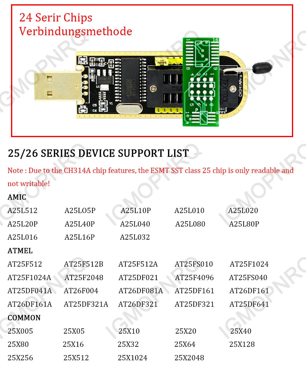 CH341A 24 25 Series EEPROM Flash BIOS USB Programmer Module + SOP16 SOIC16 Test Clip for 25 series RT809F TL866CS TL866A