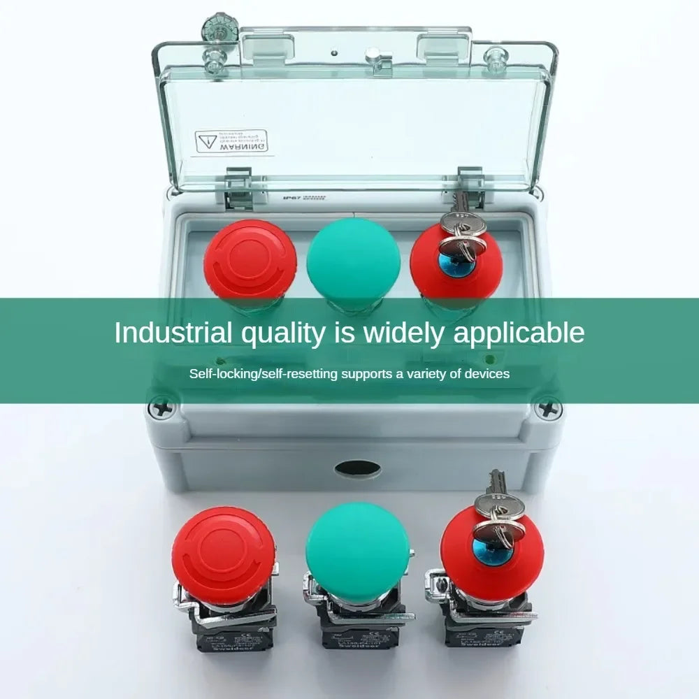22mm Mushroom Emergency Stop Button Switch 10A XB4 Key Emergency Stop Power Push Button Switch 1NC 1NO Start Switch Red Green