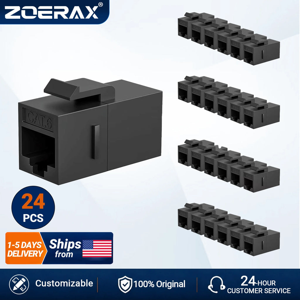 ZoeRax 24PCS Keystone Jack Rj45 Coupler Inline Coupler for Cat7/CAT6A/CAT6/CAT5E Female to Female Insert Coupler