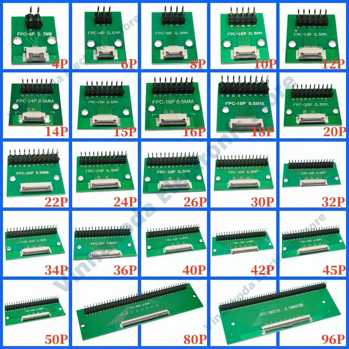 1PCS FFC/FPC Conversion Board 0.5mm Connector to 2.54MM Double Row Bent Pins 4/10/14/15/16/22/26/30/32/36/42/45/60/64/68/80/96P
