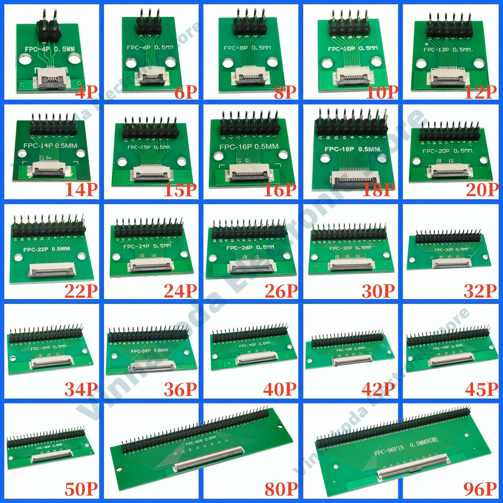 1PCS FFC/FPC Conversion Board 0.5mm Connector to 2.54MM Double Row Bent Pins 4/10/14/15/16/22/26/30/32/36/42/45/60/64/68/80/96P