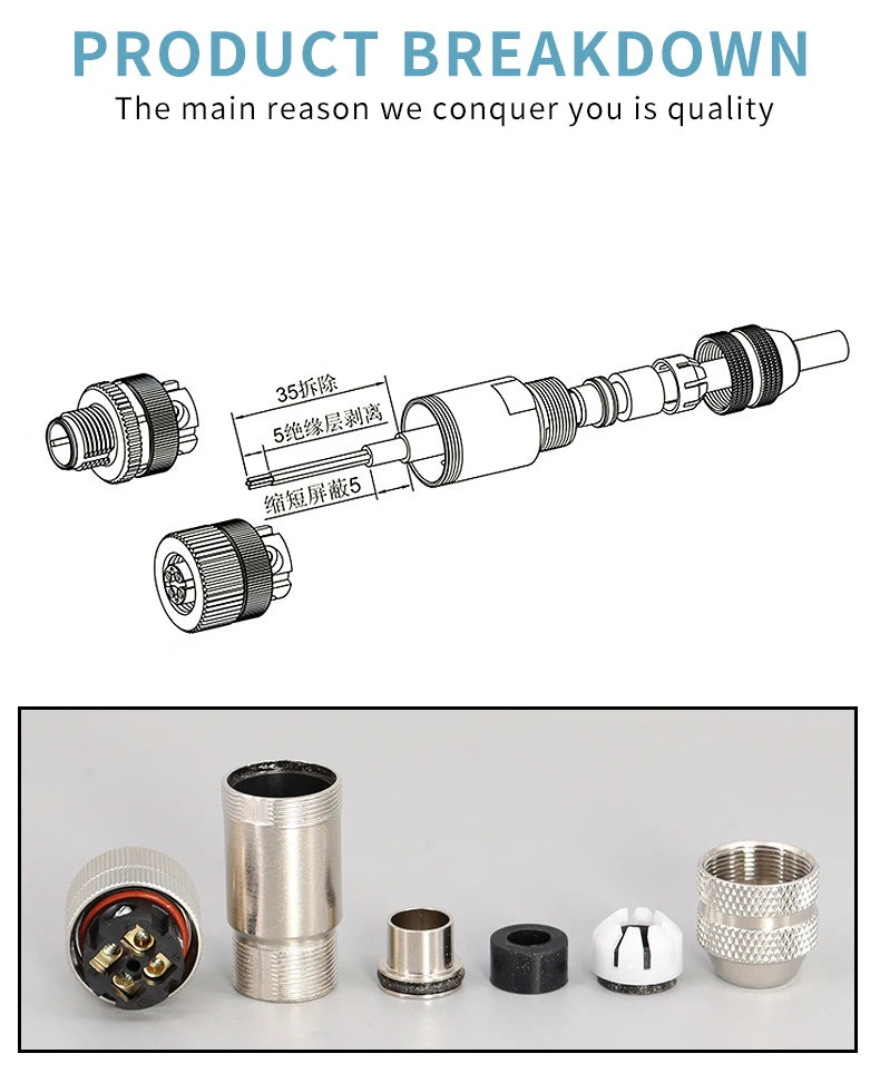 5/10/20 Pcs M12 4/5/6/8/12/17 Pin Shielded Sensor Connector Male Female Metal Assembly Aviation Plug