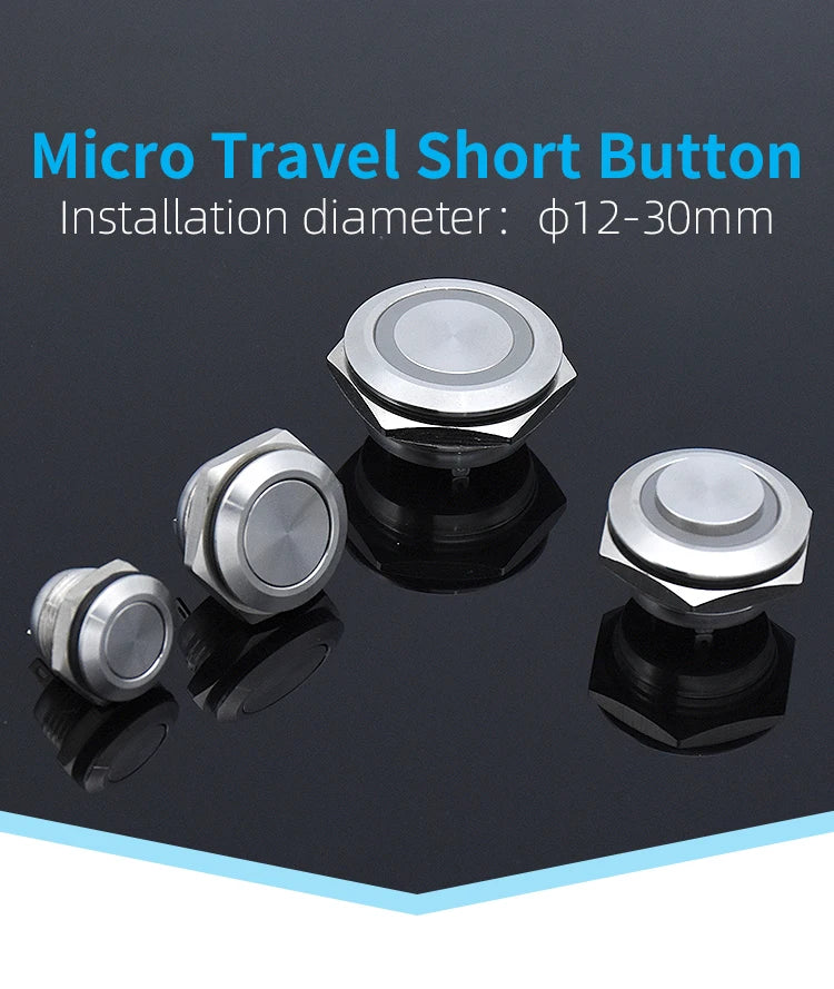 12mm 16mm 19mm 22mm Ultra-short Style Microtravel Stainless Steel Push Button Switch Led Lamp Self-reset/Momentary Normal Open