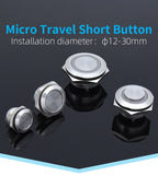 12mm 16mm 19mm 22mm Ultra-short Style Microtravel Stainless Steel Push Button Switch Led Lamp Self-reset/Momentary Normal Open