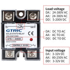 GTRIC SSR Solid State Relay Module 10A 25A 40A 50A 60A 80A 100A DC To AC AC To AC DC To DC 24-380V AC Single Phase Control Relay
