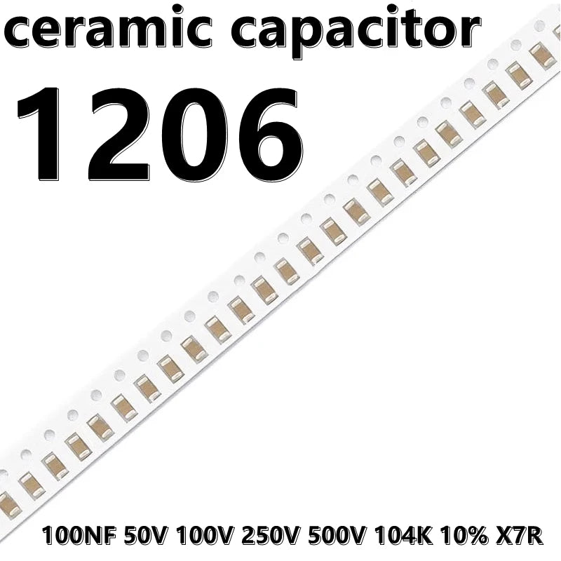 (10pcs) 1206 100NF 50V 100V 250V 104J 0.1UF 5% COG NPO 3216 SMD Ceramic Capacitors