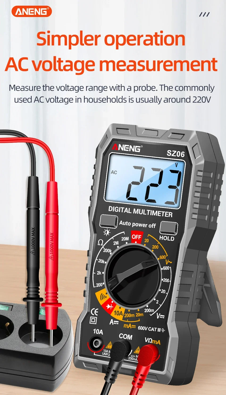 ANENG SZ06 Multimeter 2000 Diode Ohm Professional Smart Mini Multimetro Counts Digital AC/DC Voltage DC Current Tester Tools