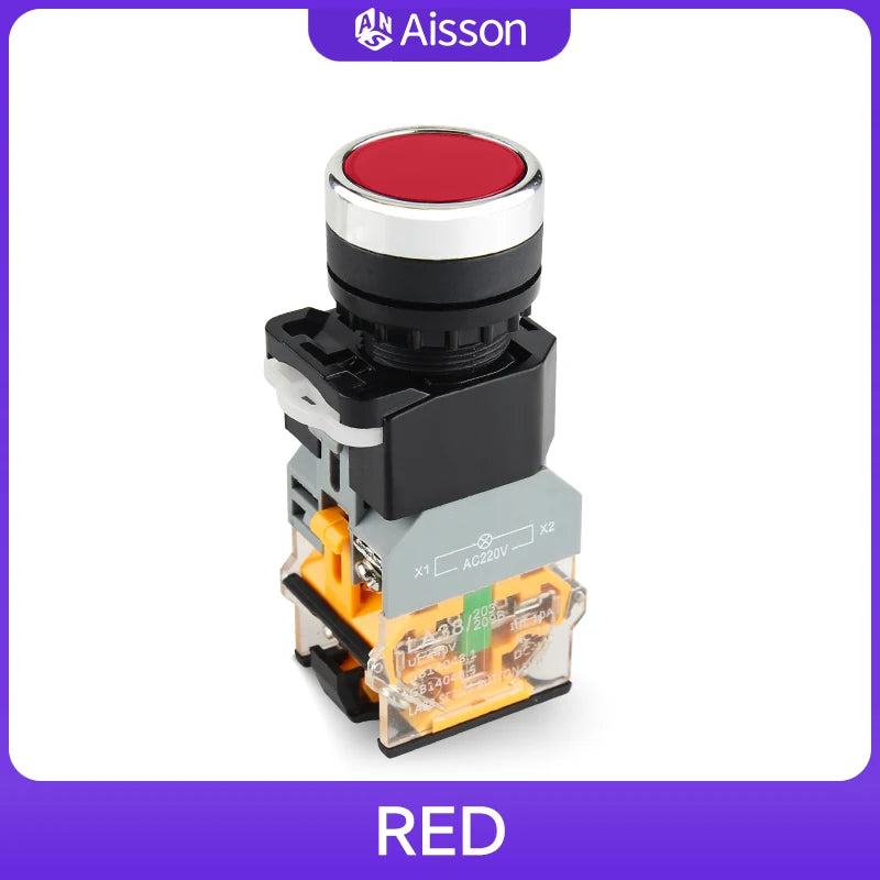 LA38-11D with Light Push Button Switch NO NC Momentary Latching DC 12V 24V AC 220V 380V LED Indicators