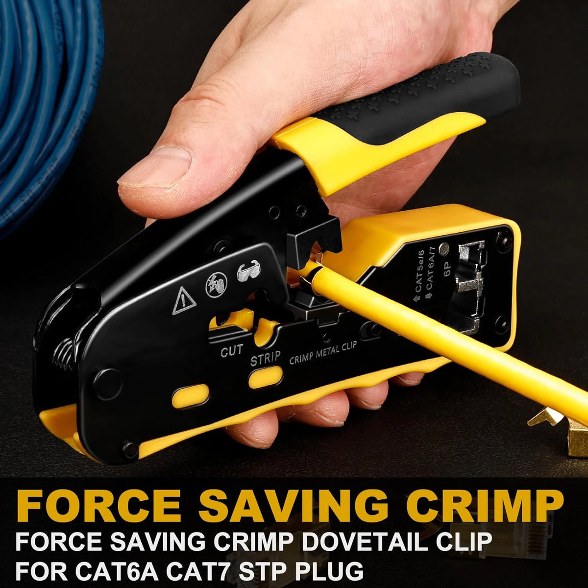 ZoeRax RJ45 Crimp Tool Pass Through Industrial Grade Ethernet Crimper All-in-one Ratcheting Modular Data Cable Crimper