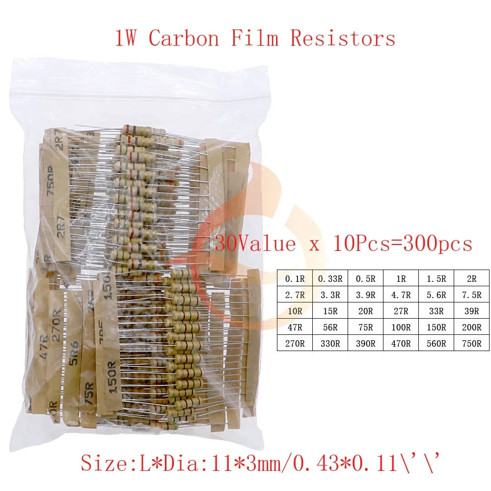 Carbon Film Resistors Assortment Kit set 1/8W 1/4W 1/2W 1W 2W 3W 5W 5% Electronic Components resistor package