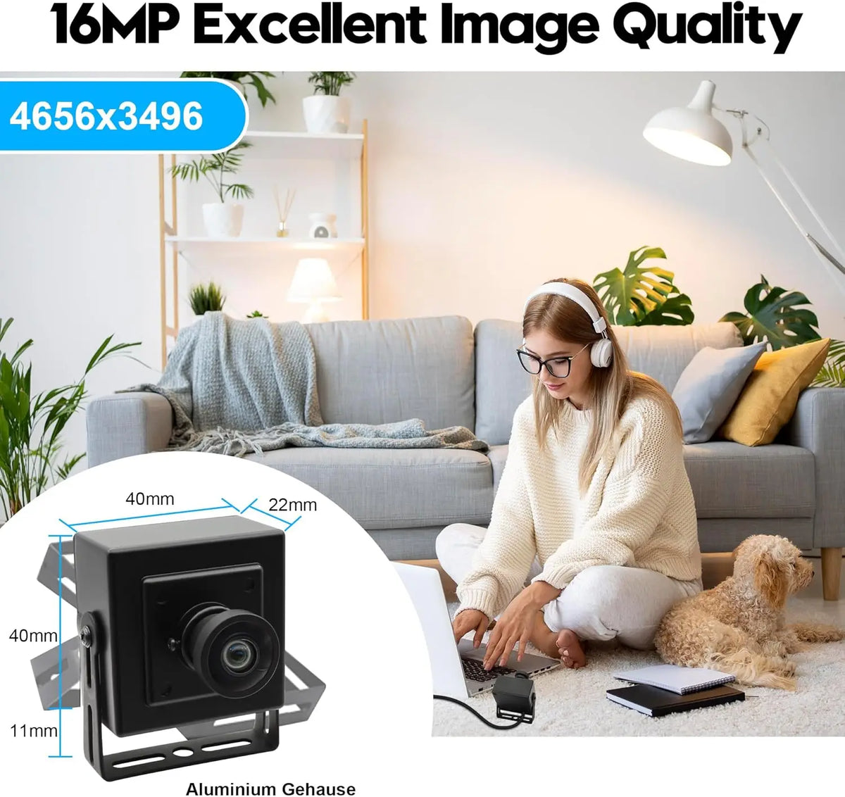 ELP 16MP USB Camera 120 Degree Wide Angle USB Camera IMX298 Sensor Streaming Webcam Plug & Play for Machine Vision