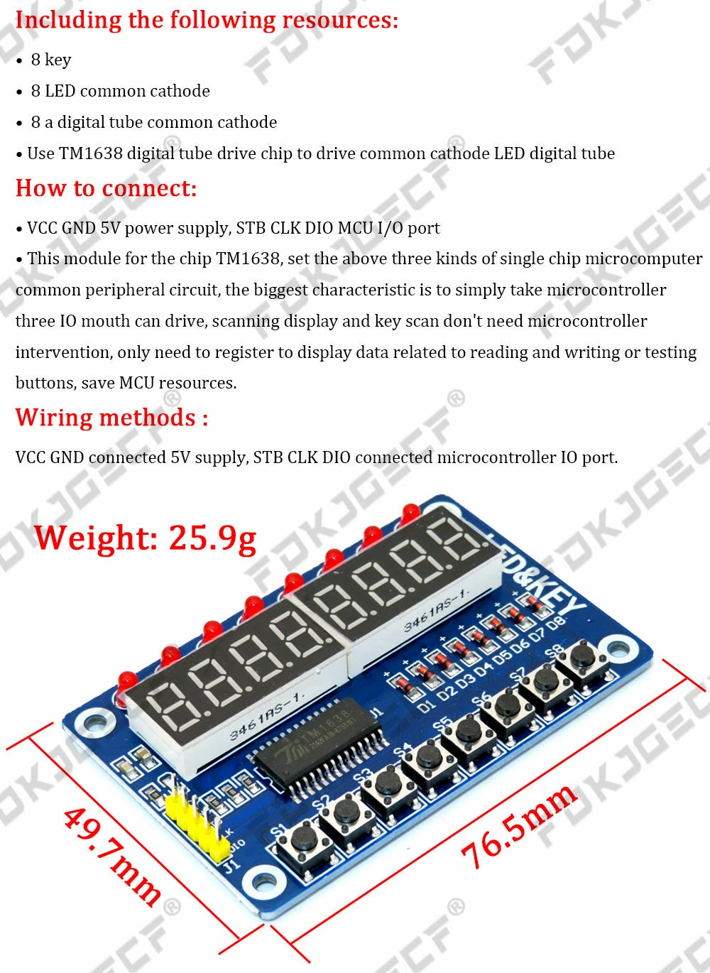 TM1637 4 Bits / TM1638 / MAX7219 8 bit Digital LED Display Module 7 Segment 0.36Inch Clock RED Anode Tube Four Serial Driver