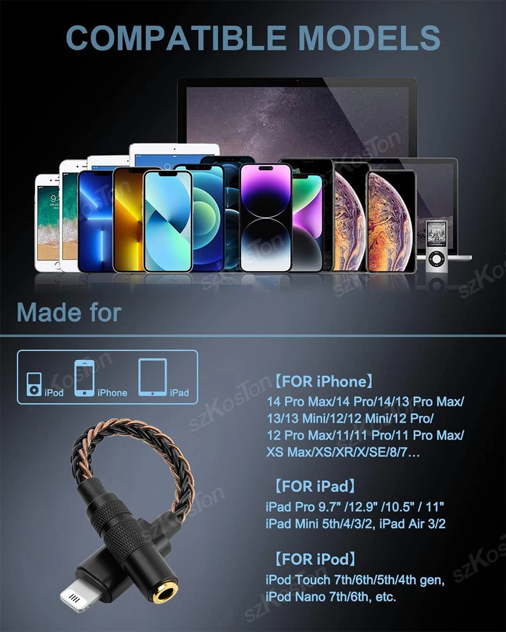HiFi Audio Adapter Cable for Lightning to 3.5mm Headphone Amplifier Original C100 Chip DAC Audio Decoder for iPhone 14/13/12/11