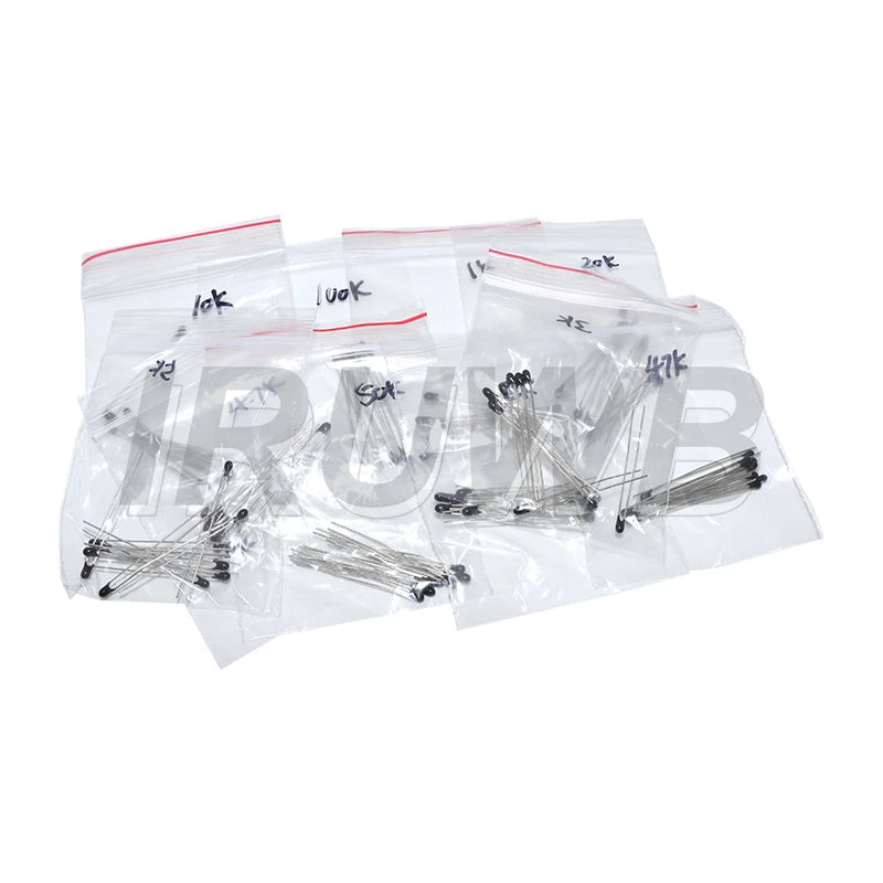 100pcs NTC-MF52AT 1K 2K 3K 4.7K 5K 10K 20K 47K 50K 100K +-5% 3950B 10value*10pcs NTC Thermistor Resistor Kit